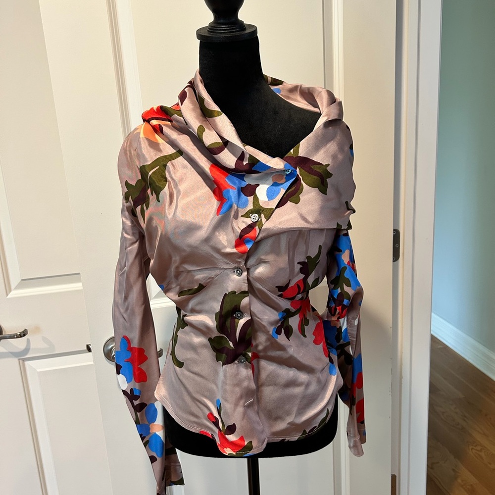 Vivienne Westwood Pink Floral Silk Button-Up Top with Multicolor Print